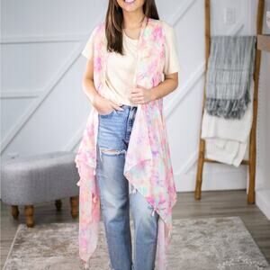Boho Tie Dye Kimono Tasseled Vest